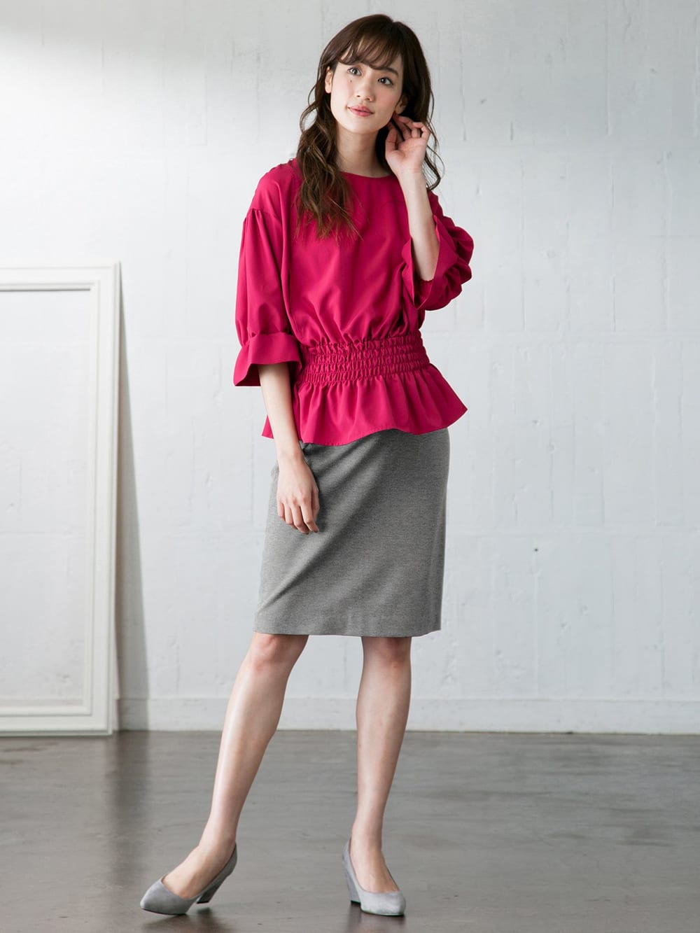 マタニティ スカート|【産前産後対応】フィットタイトスカート(選べるレングス）【出産後も長く使える】|杢グレー（ミドル丈）