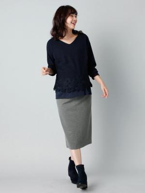 マタニティ スカート|【産前産後対応】フィットタイトスカート(選べるレングス）【出産後も長く使える】|杢グレー（ミモレ丈）