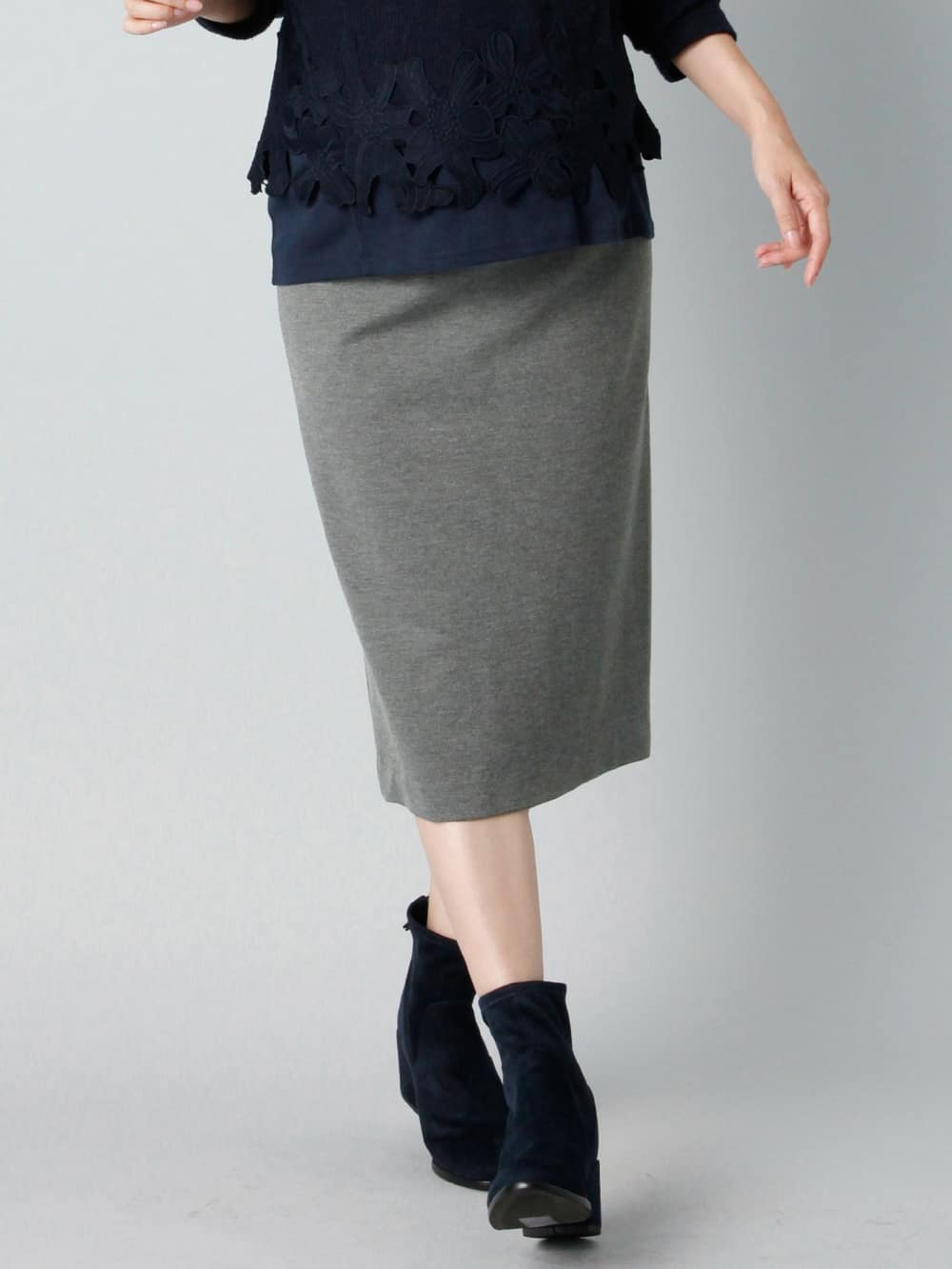 マタニティ スカート|【産前産後対応】フィットタイトスカート(選べるレングス）【出産後も長く使える】|杢グレー（ミモレ丈）