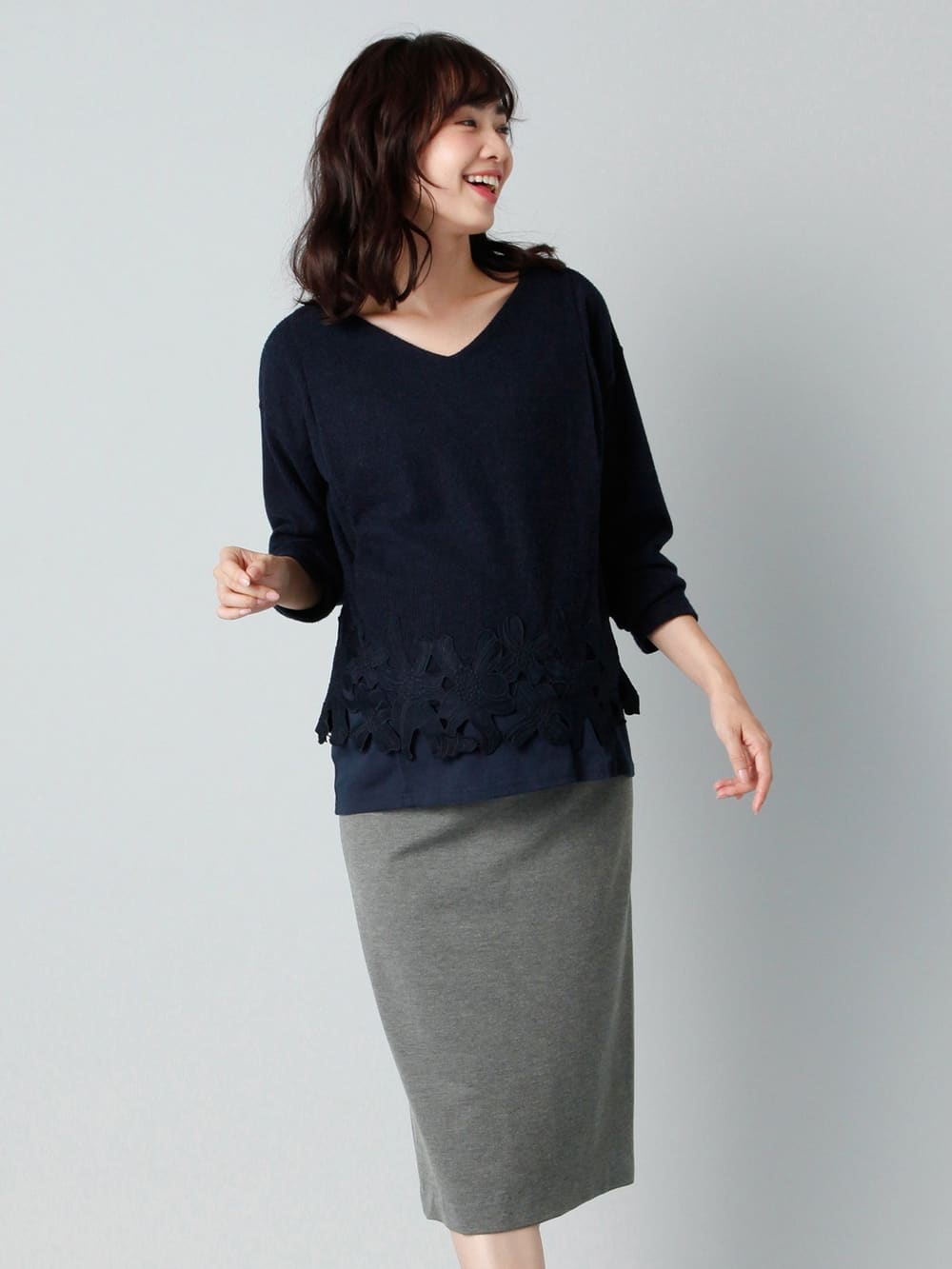 マタニティ スカート|【産前産後対応】フィットタイトスカート(選べるレングス）【出産後も長く使える】|杢グレー（ミモレ丈）