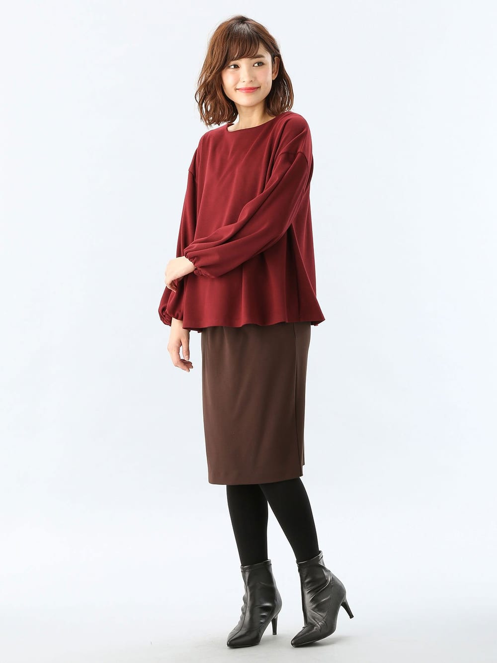 マタニティ スカート|【産前産後対応】フィットタイトスカート(選べるレングス）【出産後も長く使える】|ブラウン(ミドル丈)