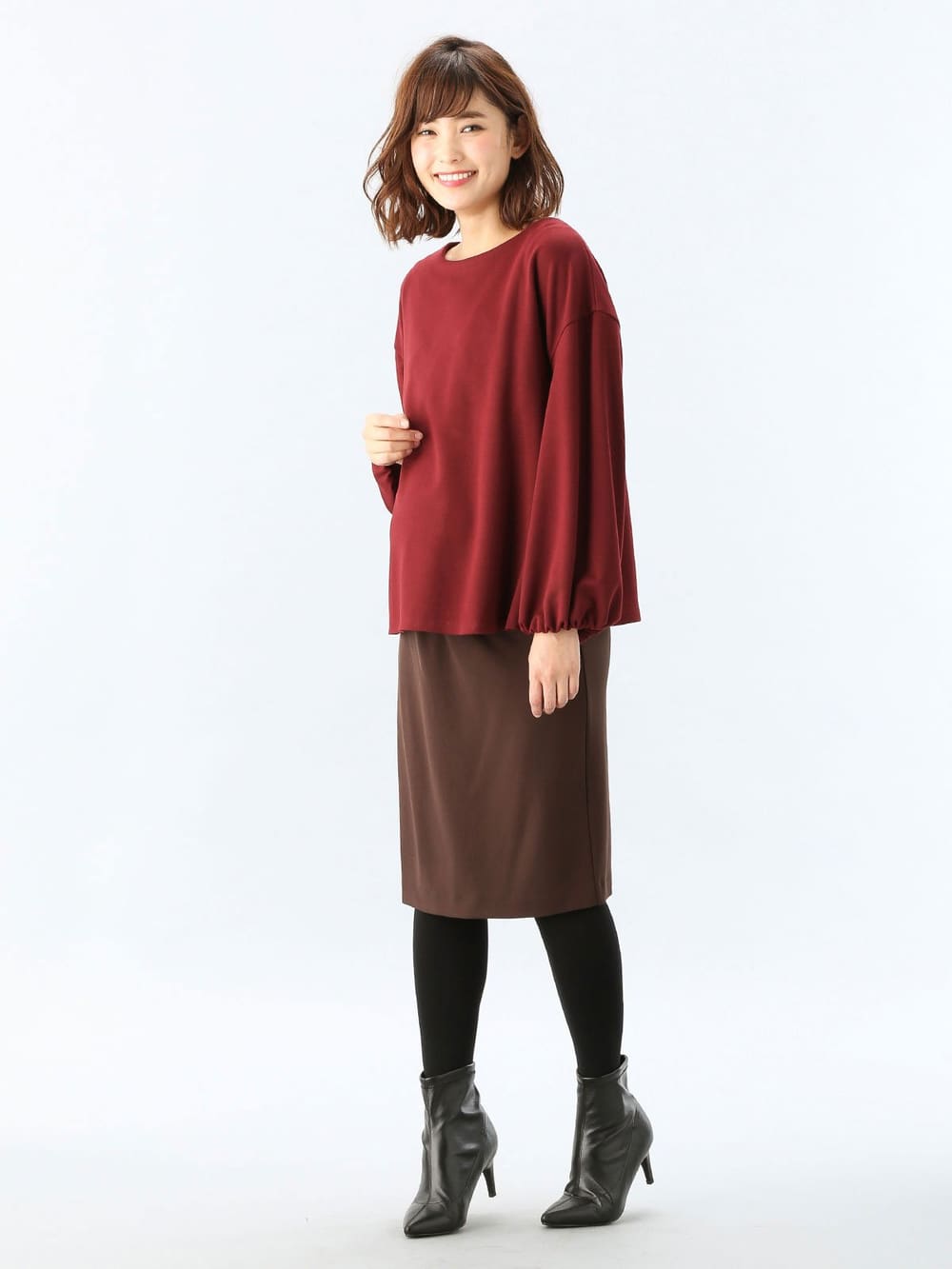 マタニティ スカート|【産前産後対応】フィットタイトスカート(選べるレングス）【出産後も長く使える】|ブラウン(ミドル丈)