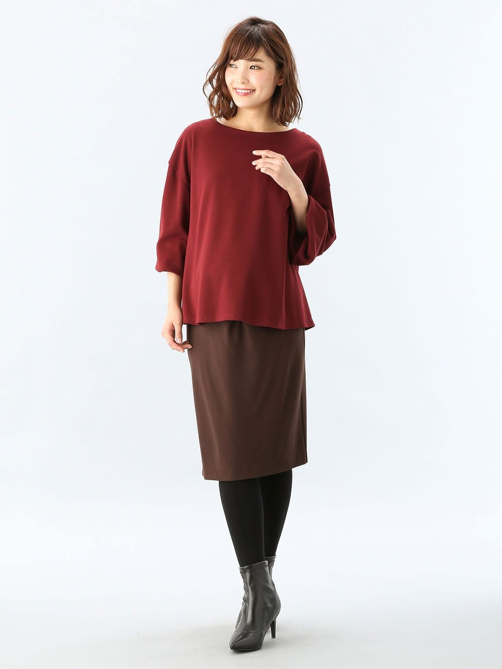 マタニティ スカート|【産前産後対応】フィットタイトスカート(選べるレングス）【出産後も長く使える】|ブラウン(ミドル丈)