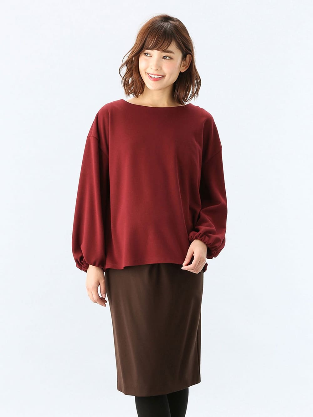 マタニティ スカート|【産前産後対応】フィットタイトスカート(選べるレングス）【出産後も長く使える】|ブラウン(ミドル丈)