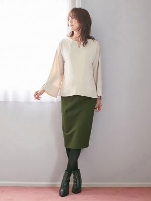 マタニティ スカート|【産前産後対応】フィットタイトスカート(選べるレングス）【出産後も長く使える】|カーキ(ミモレ丈)