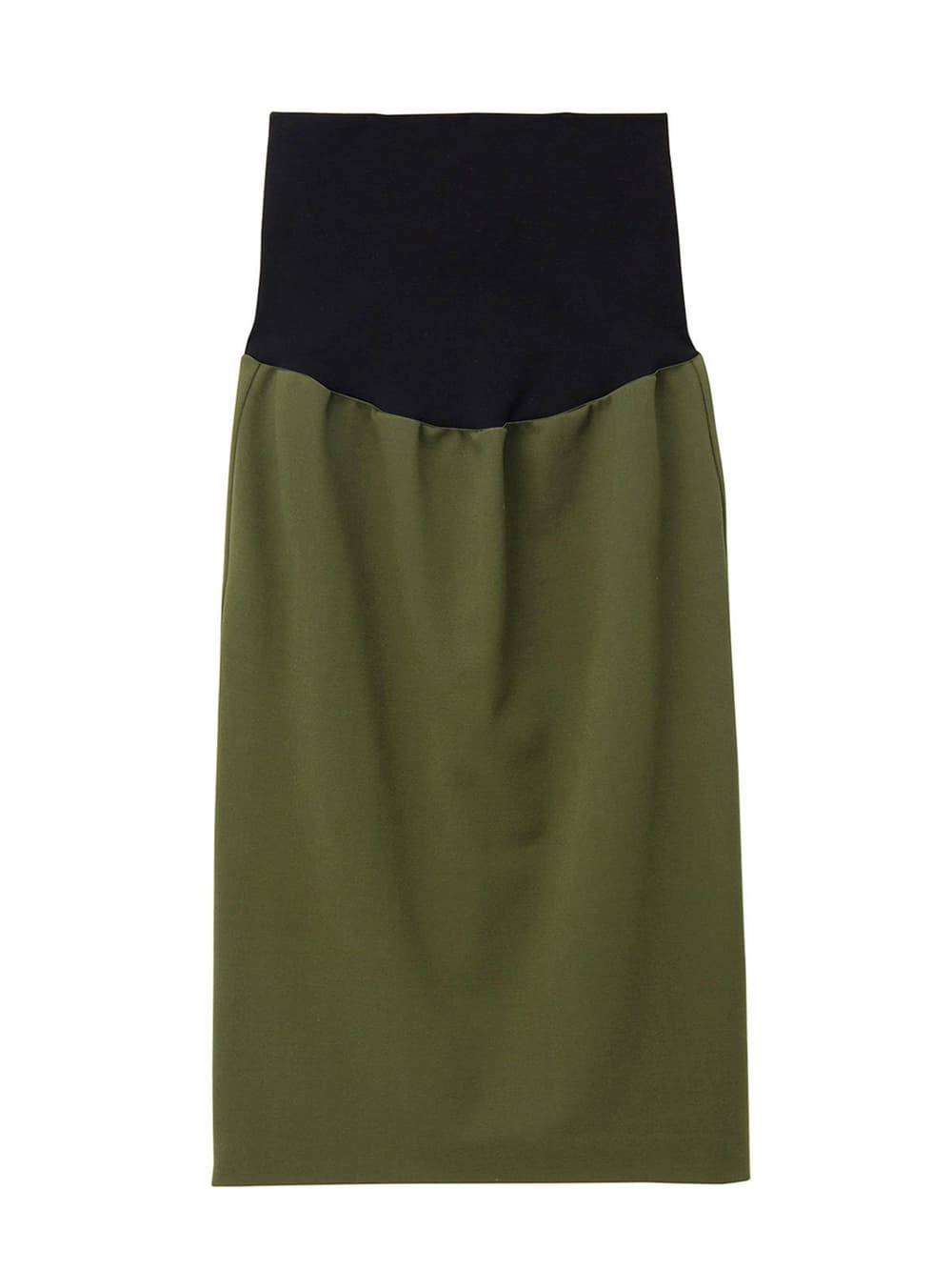 マタニティ スカート|【産前産後対応】フィットタイトスカート(選べるレングス）【出産後も長く使える】|カーキ(ミモレ丈)