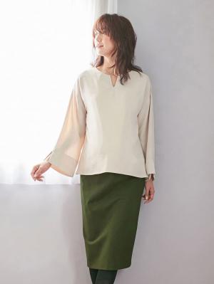 マタニティ スカート|【産前産後対応】フィットタイトスカート(選べるレングス）【出産後も長く使える】|カーキ(ミモレ丈)