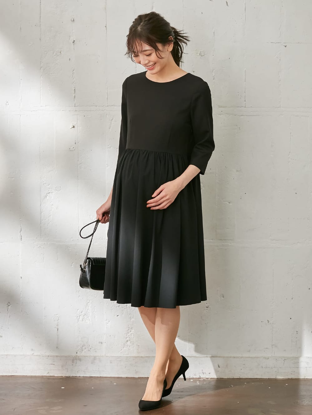 マタニティ フォーマル 出産後も長く使える 異素材ワンピース マタニティ 授乳服 マタニティウェア 授乳服通販 エンジェリーベ 公式