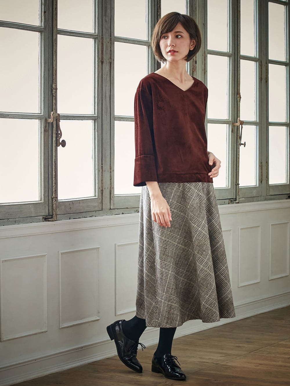 マタニティ トップス|ベロアVネックプルオーバー　マタニティ・授乳服