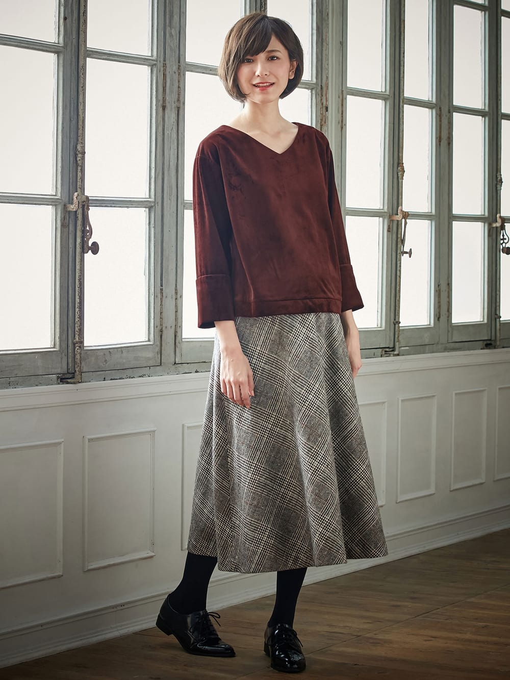 マタニティ トップス|ベロアVネックプルオーバー　マタニティ・授乳服