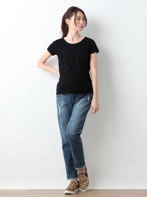マタニティ トップス|綿混やわらかフライス半袖ラウンドネックTシャツ マタニティ・授乳服【出産後も長く使える】