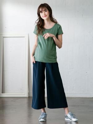 マタニティ トップス|綿混やわらかフライス半袖ラウンドネックTシャツ マタニティ・授乳服【出産後も長く使える】