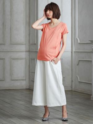 マタニティ トップス|綿混やわらかフライス半袖ラウンドネックTシャツ マタニティ・授乳服【出産後も長く使える】