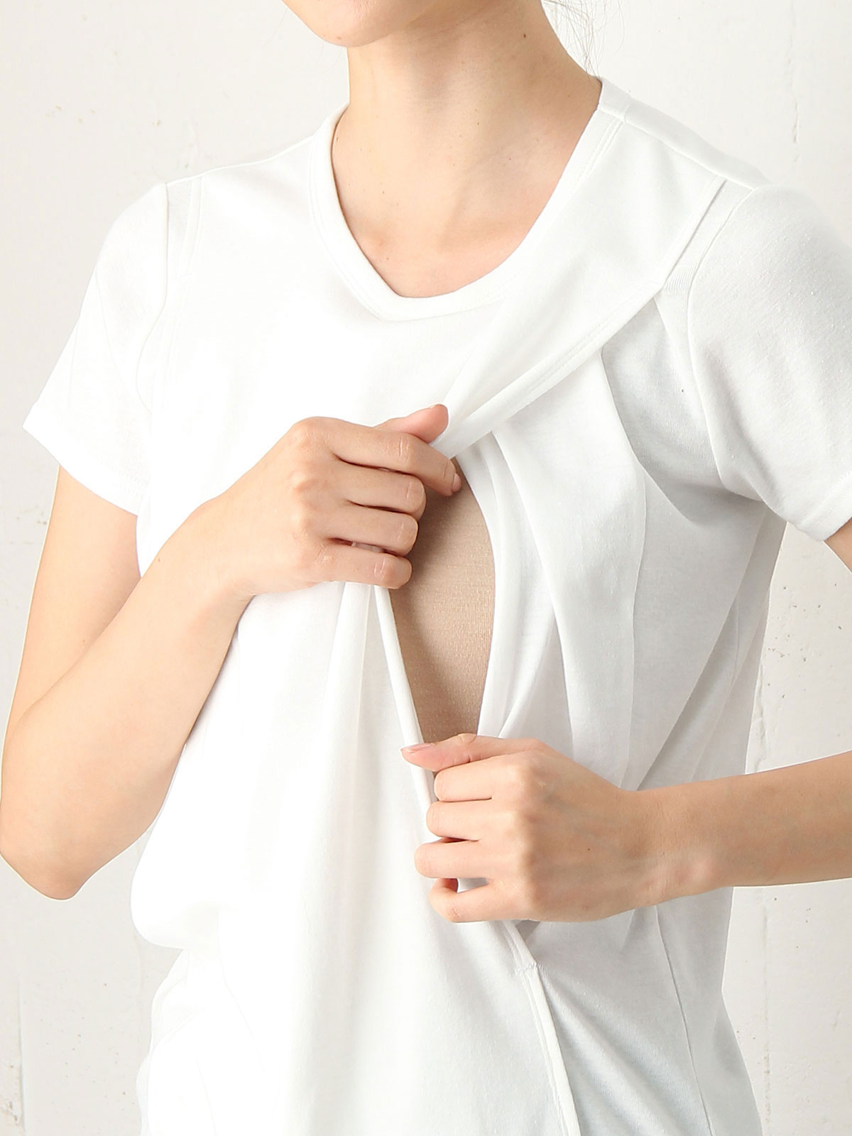 マタニティ トップス|綿混やわらかフライス半袖クルーネックTシャツ マタニティ・授乳服【出産後も長く使える】