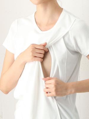マタニティ トップス|綿混やわらかフライス半袖クルーネックTシャツ マタニティ・授乳服【出産後も長く使える】
