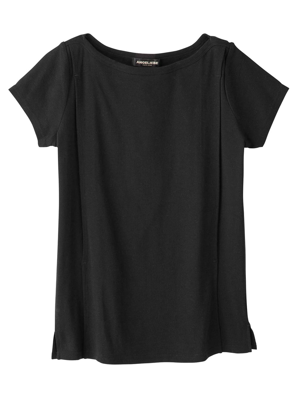 マタニティ トップス|綿混やわらかフライス半袖ボートネックTシャツ マタニティ・授乳服【出産後も長く使える】|ブラック