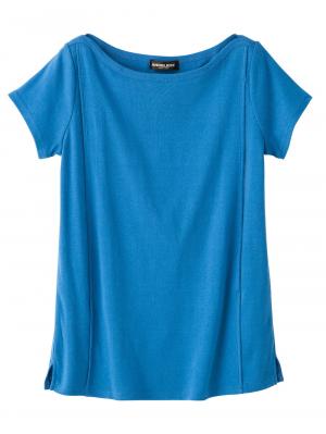 マタニティ トップス|綿混やわらかフライス半袖ボートネックTシャツ マタニティ・授乳服【出産後も長く使える】|ブルー