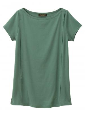 マタニティ トップス|綿混やわらかフライス半袖ボートネックTシャツ マタニティ・授乳服【出産後も長く使える】|ダークグリーン