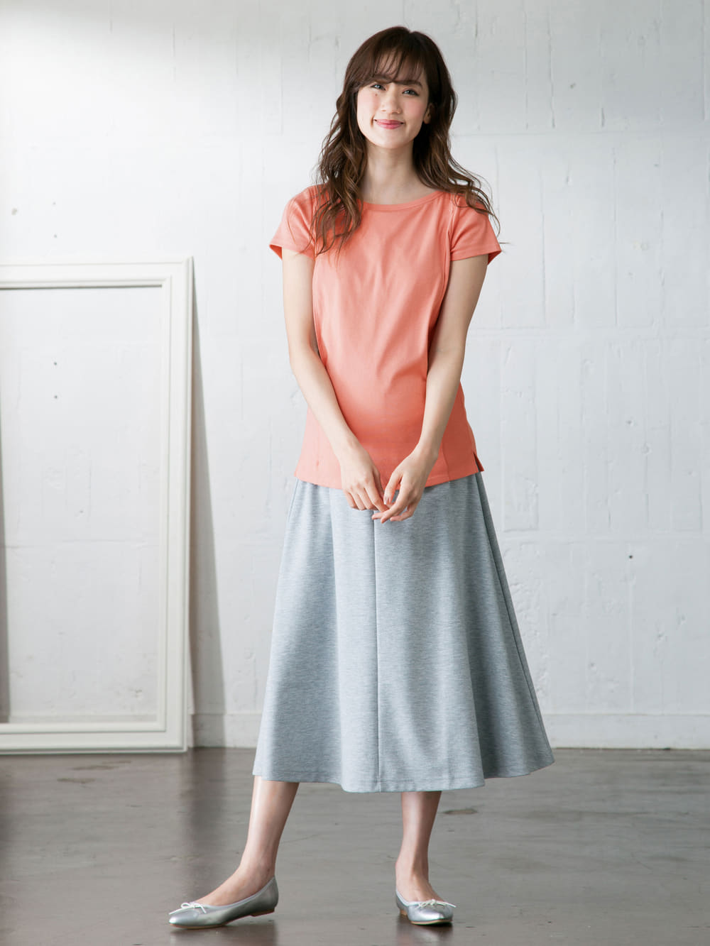 マタニティ トップス|綿混やわらかフライス半袖ボートネックTシャツ マタニティ・授乳服【出産後も長く使える】|ピンク