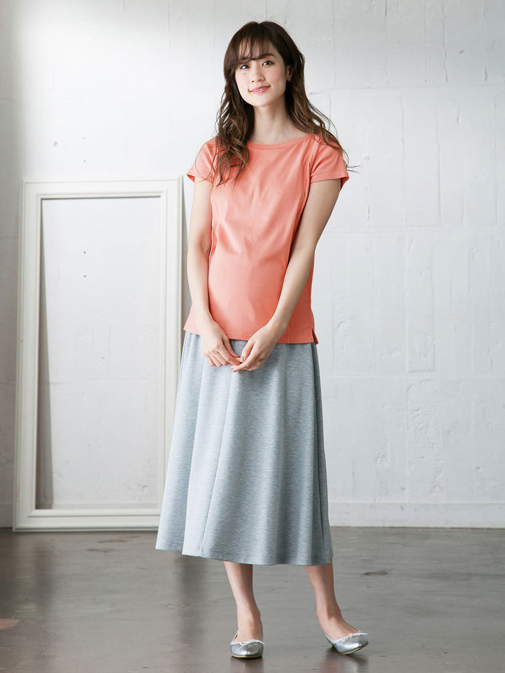 マタニティ トップス|綿混やわらかフライス半袖ボートネックTシャツ マタニティ・授乳服【出産後も長く使える】|ピンク