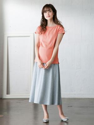マタニティ トップス|綿混やわらかフライス半袖ボートネックTシャツ マタニティ・授乳服【出産後も長く使える】|ピンク