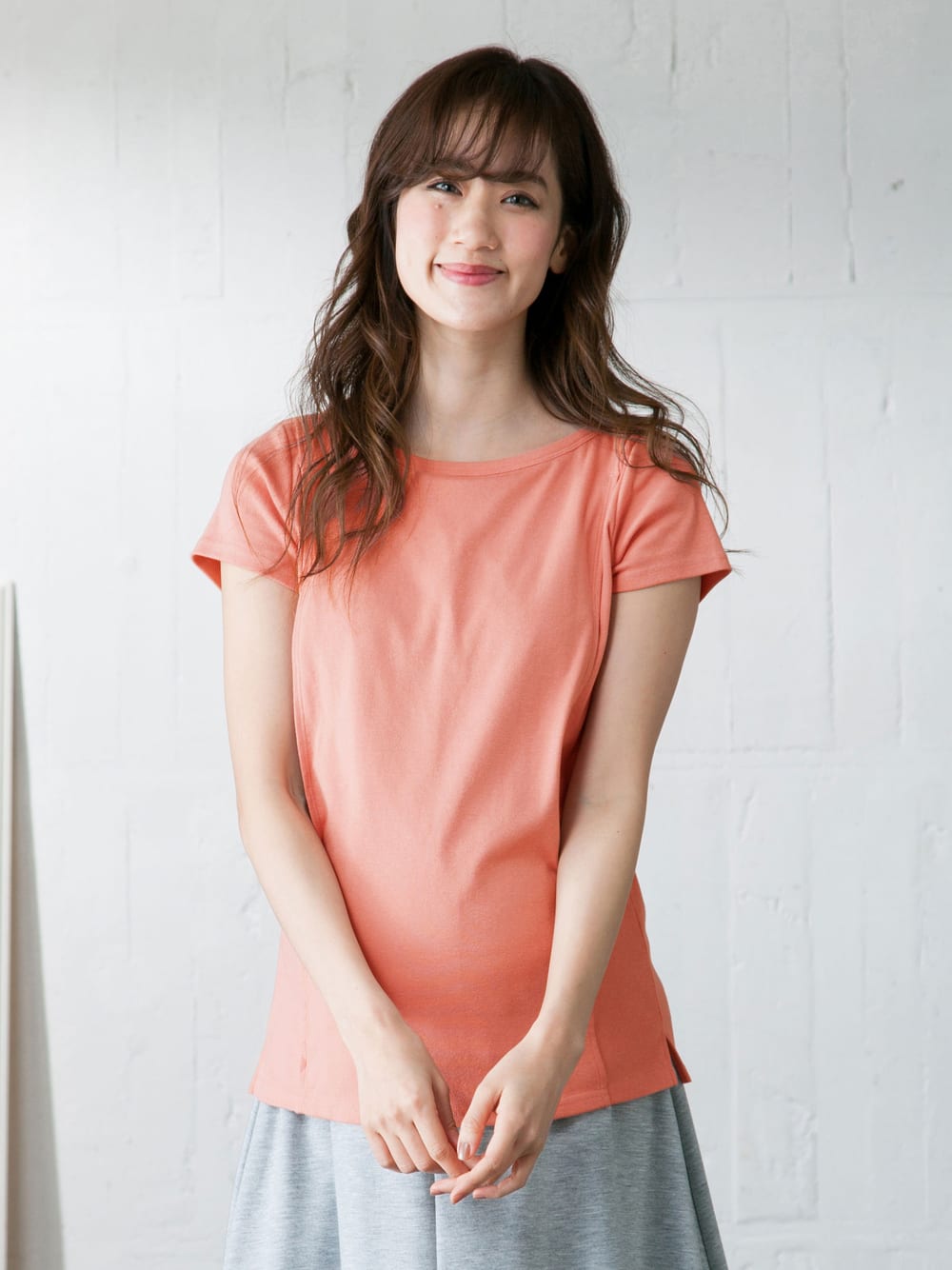 マタニティ トップス|綿混やわらかフライス半袖ボートネックTシャツ マタニティ・授乳服【出産後も長く使える】|ピンク
