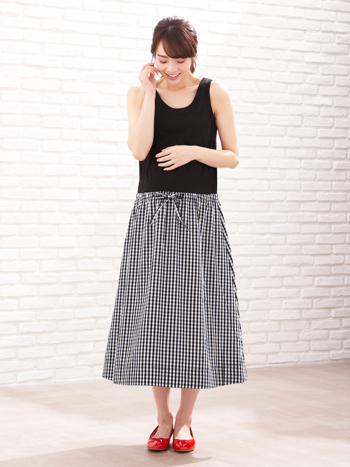 マタニティ ワンピース|ノースリーブギャザーワンピース　マタニティ・授乳服【出産後も長く使える】|ブラック