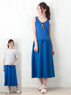 マタニティ ワンピース|ノースリーブギャザーワンピース　マタニティ・授乳服【出産後も長く使える】|ネイビー