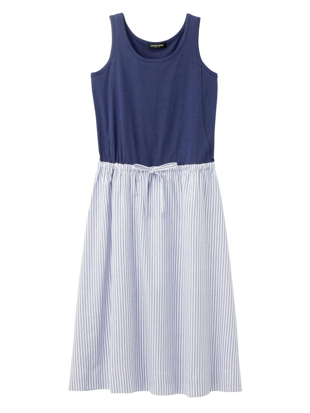 マタニティ ワンピース|ノースリーブギャザーワンピース　マタニティ・授乳服【出産後も長く使える】|ネイビー×ストライプ