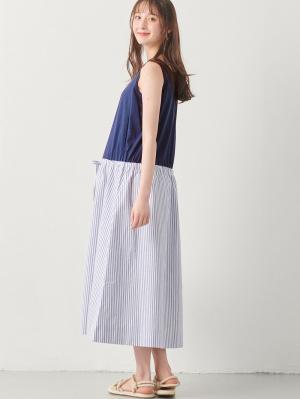 マタニティ ワンピース|ノースリーブギャザーワンピース　マタニティ・授乳服【出産後も長く使える】|ネイビー×ストライプ