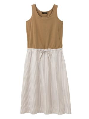 マタニティ ワンピース|ノースリーブギャザーワンピース　マタニティ・授乳服【出産後も長く使える】|ブラウン×ベージュストライプ