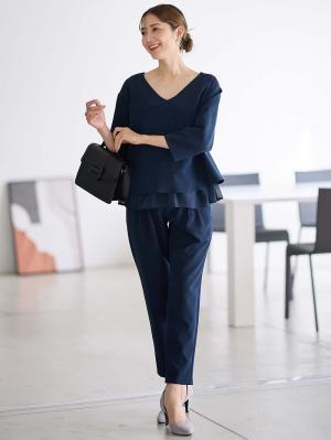 マタニティ トップス|ストレッチジョーゼットVネックレイヤードトップス マタニティ・授乳服【出産後も長く使える】|ネイビー