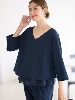 ストレッチジョーゼットVネックレイヤードトップス　マタニティ・授乳服【出産後も長く使える】21786