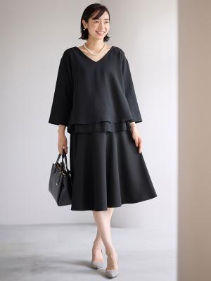 マタニティ トップス|ストレッチジョーゼットVネックレイヤードトップス マタニティ・授乳服【出産後も長く使える】|ブラック