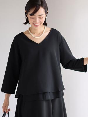 ストレッチジョーゼットVネックレイヤードトップス　マタニティ・授乳服【出産後も長く使える】21786