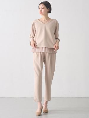 マタニティ トップス|ストレッチジョーゼットVネックレイヤードトップス マタニティ・授乳服【出産後も長く使える】|ベージュ