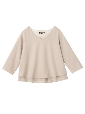 マタニティ トップス|ストレッチジョーゼットVネックレイヤードトップス マタニティ・授乳服【出産後も長く使える】|ベージュ