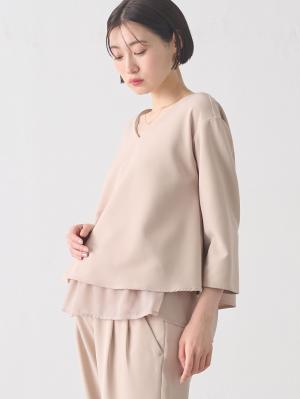 ストレッチジョーゼットVネックレイヤードトップス　マタニティ・授乳服【出産後も長く使える】