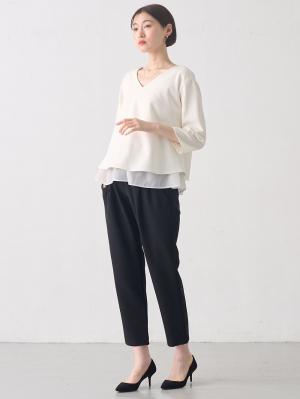 マタニティ トップス|ストレッチジョーゼットVネックレイヤードトップス マタニティ・授乳服【出産後も長く使える】|オフホワイト