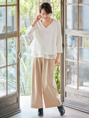 マタニティ トップス|ストレッチジョーゼットVネックレイヤードトップス マタニティ・授乳服【出産後も長く使える】|オフホワイト