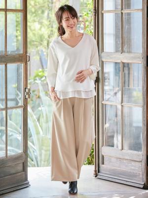 マタニティ トップス|ストレッチジョーゼットVネックレイヤードトップス マタニティ・授乳服【出産後も長く使える】|オフホワイト