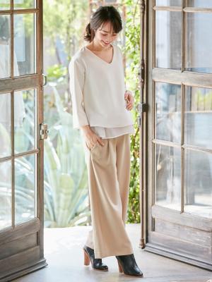 マタニティ トップス|ストレッチジョーゼットVネックレイヤードトップス マタニティ・授乳服【出産後も長く使える】|オフホワイト