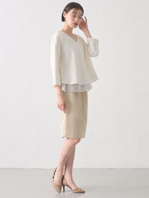 マタニティ トップス|ストレッチジョーゼットVネックレイヤードトップス マタニティ・授乳服【出産後も長く使える】|オフホワイト