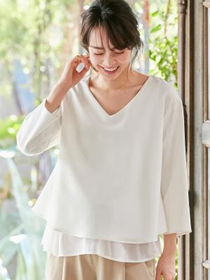 ストレッチジョーゼットVネックレイヤードトップス　マタニティ・授乳服【出産後も長く使える】21786