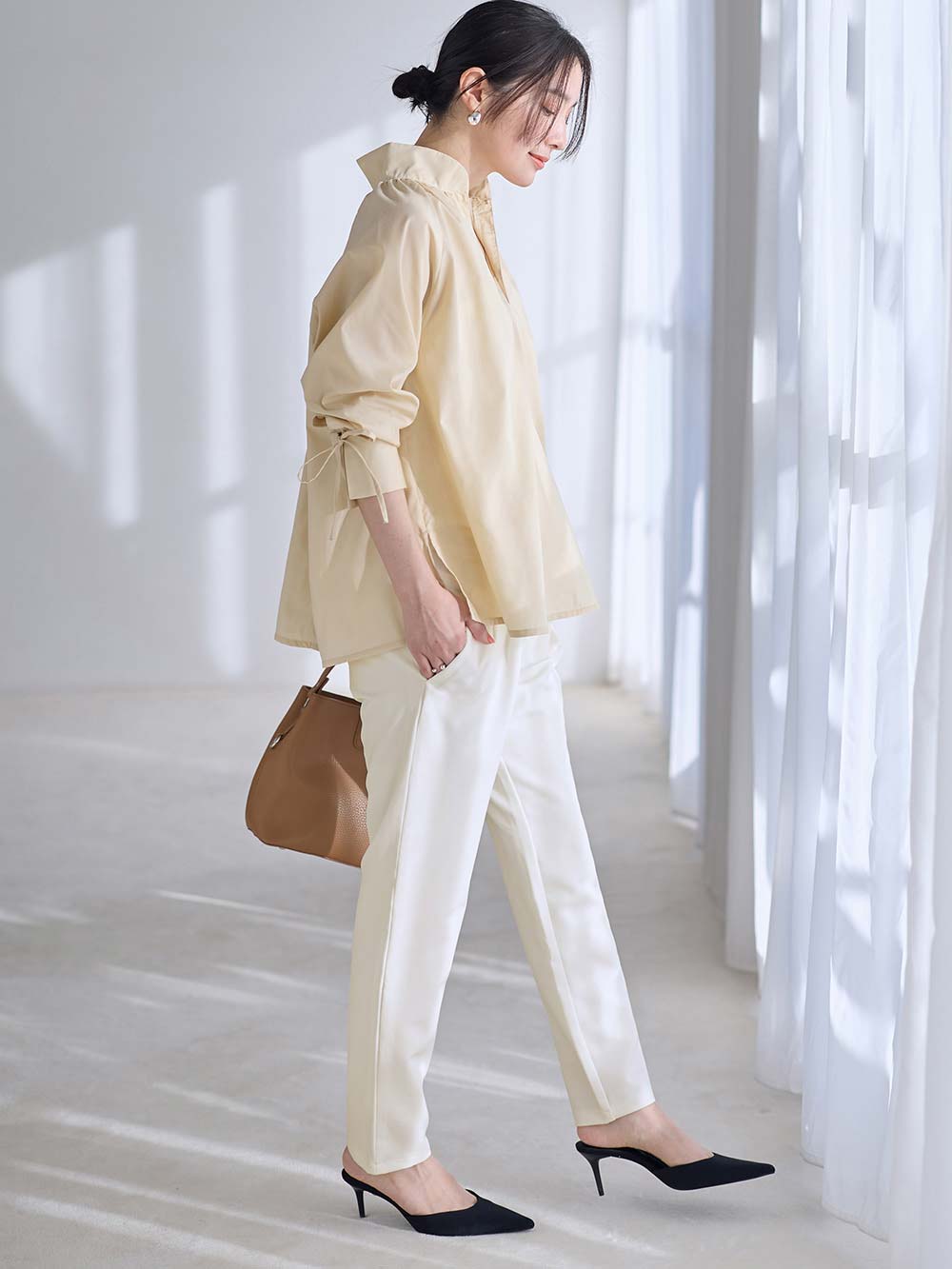 マタニティ パンツ|P・パンツ　ストレッチジョーゼットテーパード|オフホワイト