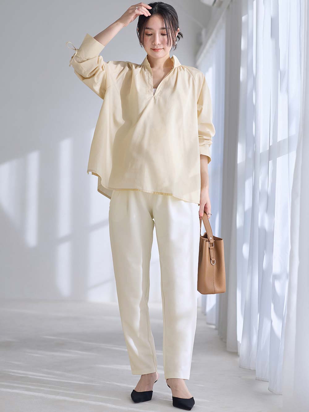 マタニティ パンツ|P・パンツ　ストレッチジョーゼットテーパード|オフホワイト