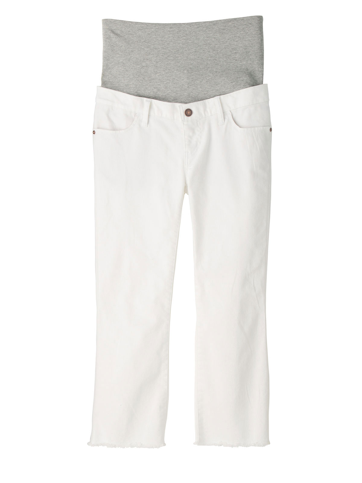 マタニティ パンツ|【産前産後対応】ハイストレッチトラペーズデニムパンツ（2レングス展開）【出産後も長く使える】|ホワイト　６０ｃｍ丈