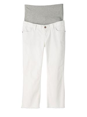 マタニティ パンツ|【産前産後対応】ハイストレッチトラペーズデニムパンツ（2レングス展開）【出産後も長く使える】|ホワイト　６０ｃｍ丈