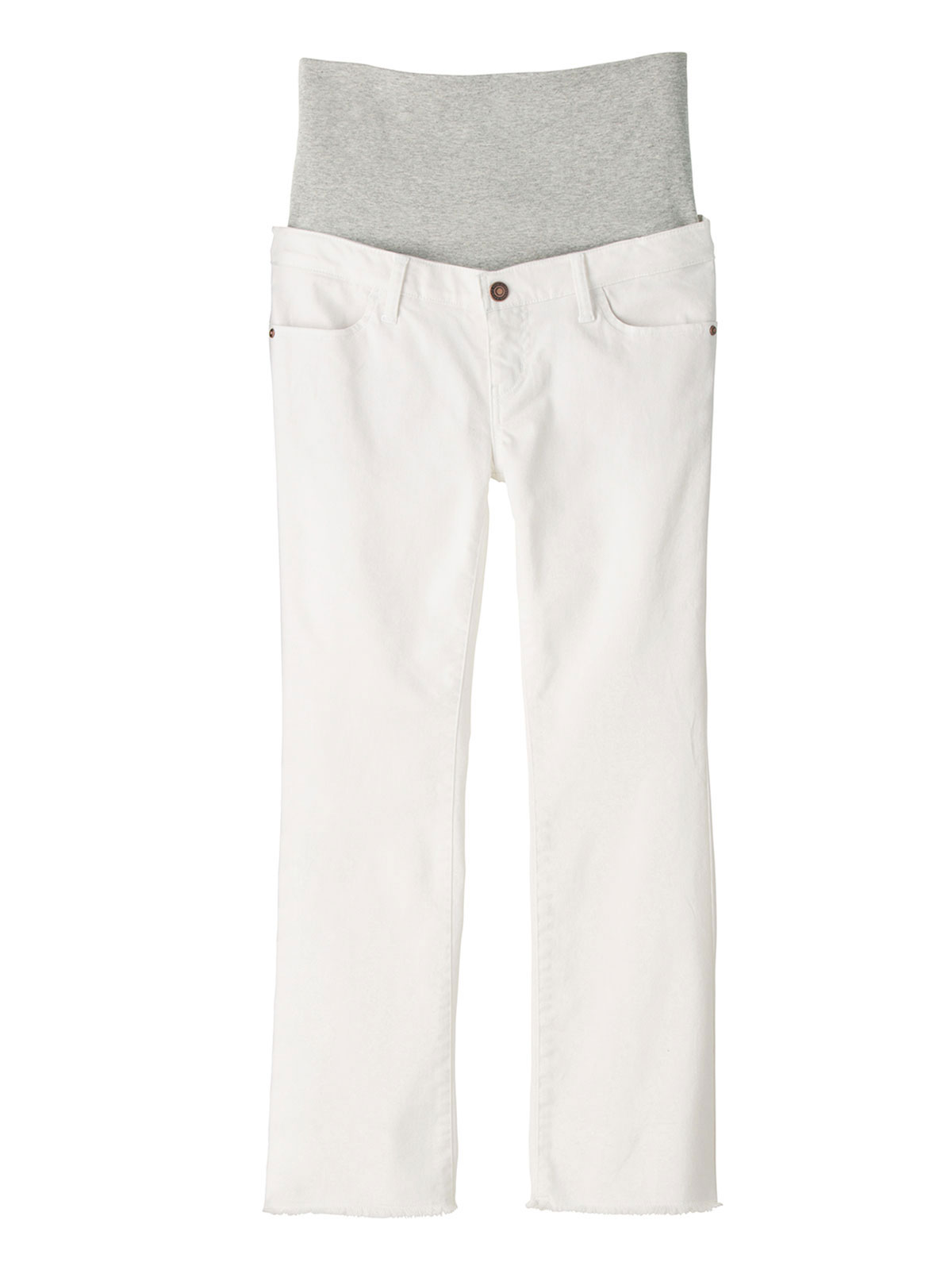 マタニティ パンツ|【産前産後対応】ハイストレッチトラペーズデニムパンツ（2レングス展開）【出産後も長く使える】|ホワイト　７０ｃｍ丈