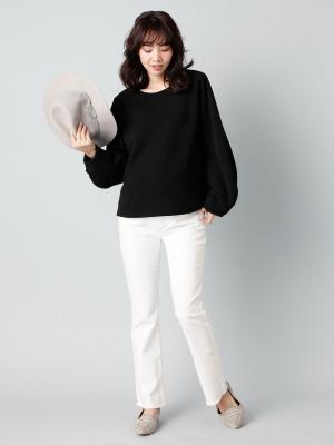 マタニティ パンツ|【産前産後対応】ハイストレッチトラペーズデニムパンツ（2レングス展開）【出産後も長く使える】|ホワイト　７０ｃｍ丈